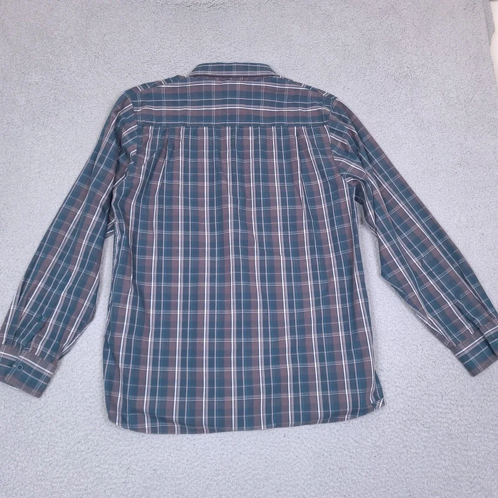 The North‎ Face Shirt Mens Medium Aqua Blue Gray Plaid Button Down Long Sleeve